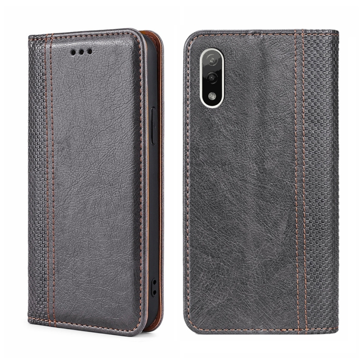 

For Sony Xperia Ace II Grid Texture Magnetic Flip Leather Phone Case(Grey)