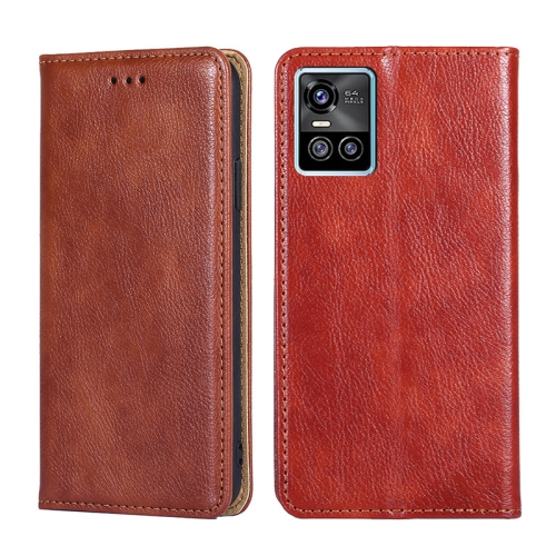 

For vivo S10 / S10 Pro Gloss Oil Solid Color Magnetic Leather Phone Case(Brown)