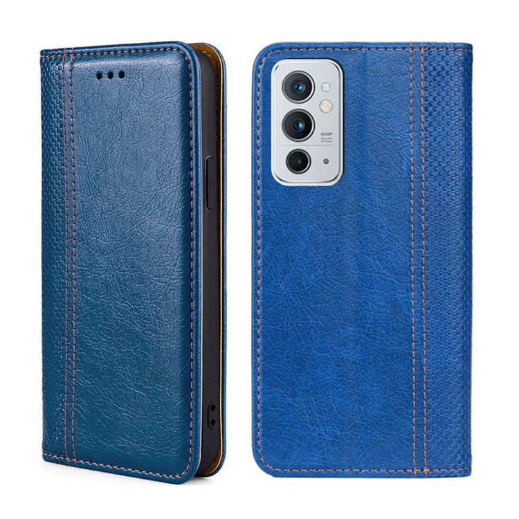 

For OnePlus 9RT 5G Grid Texture Magnetic Flip Leather Phone Case(Blue)