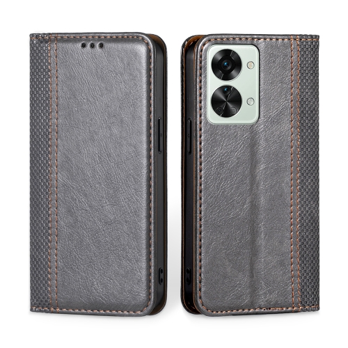 

For OnePlus Nord 2T Grid Texture Magnetic Flip Leather Phone Case(Grey)