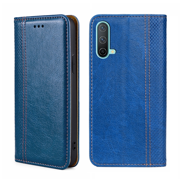 

For OnePlus Nord CE 5G Grid Texture Magnetic Flip Leather Phone Case(Blue)