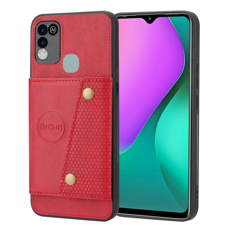 

For Infinix Hot 10 Play Double Buckle PU + TPU Shockproof Magnetic Phone Case(Red)