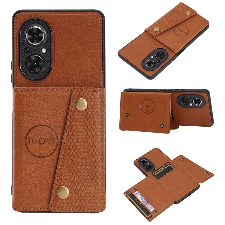 

For Huawei Nova 9 SE Double Buckle PU + TPU Shockproof Magnetic Phone Case(Brown)