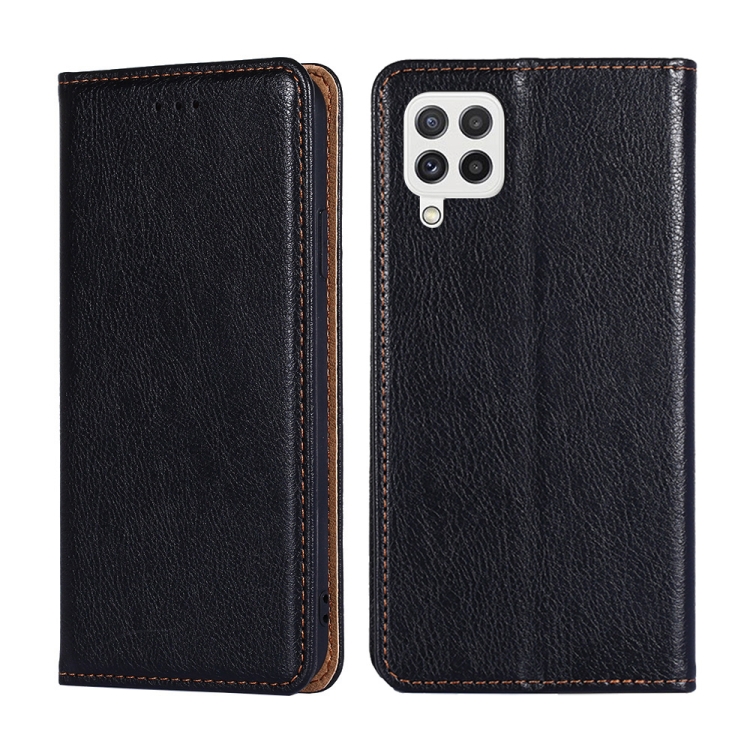 

For Samsung Galaxy A22 4G Gloss Oil Solid Color Magnetic Leather Phone Case(Black)