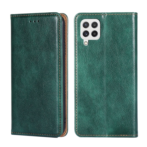 

For Samsung Galaxy A22 5G Gloss Oil Solid Color Magnetic Leather Phone Case(Green)