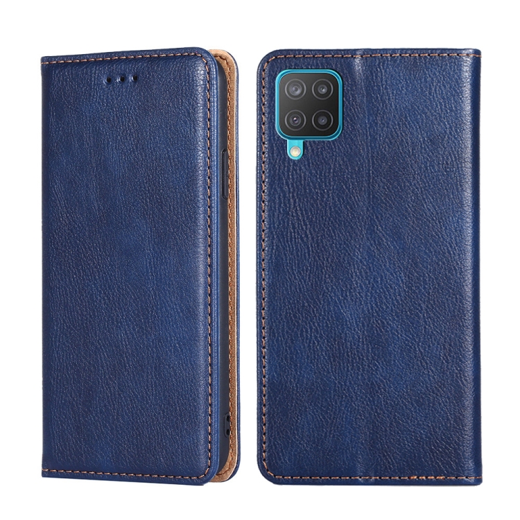 

For Samsung Galaxy M12 / F12 Gloss Oil Solid Color Magnetic Leather Phone Case(Blue)