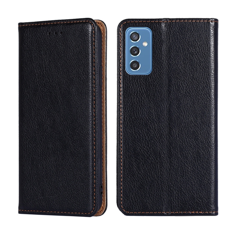 

For Samsung Galaxy M52 5G Gloss Oil Solid Color Magnetic Leather Phone Case(Black)
