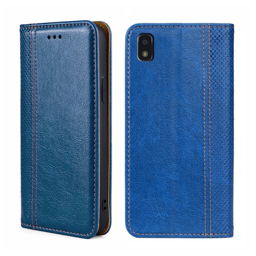 

For ZTE Blade L210 Grid Texture Magnetic Flip Leather Phone Case(Blue)