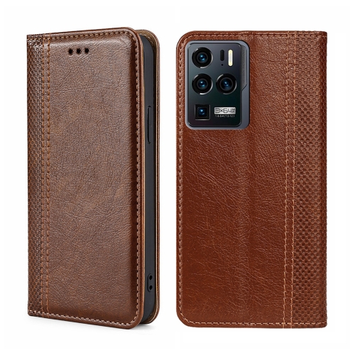

For ZTE Axon 30 Ultra 5G Grid Texture Magnetic Flip Leather Phone Case(Brown)