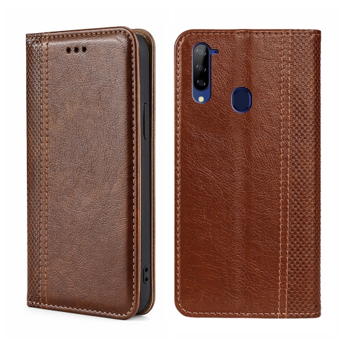 

For ZTE Libero 5G Grid Texture Magnetic Flip Leather Phone Case(Brown)