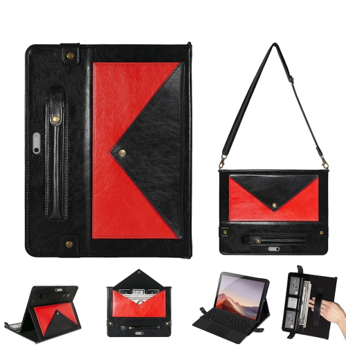 

For Microsoft Surface Go 1 / 2 / 3 Envelope Color Matching Leather Tablet Case(Black Red)