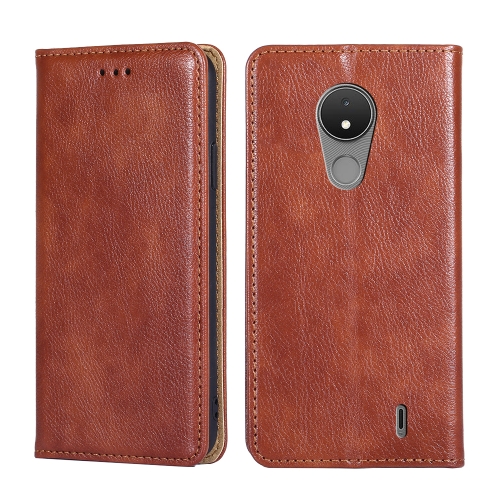 

For Nokia C21 Gloss Oil Solid Color Magnetic Leather Phone Case(Brown)