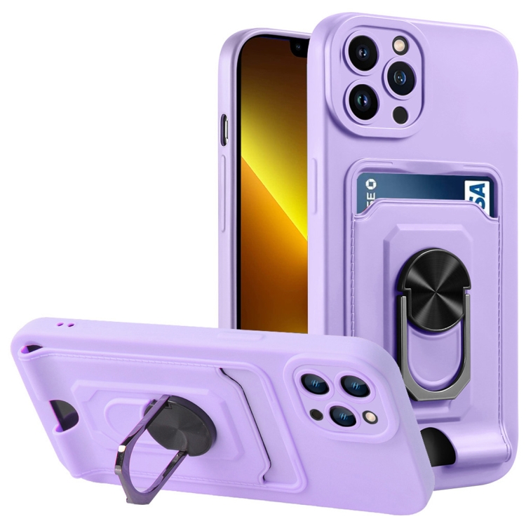 

Ring Kickstand Card Wallet TPU Phone Case For iPhone 11 Pro(Purple)