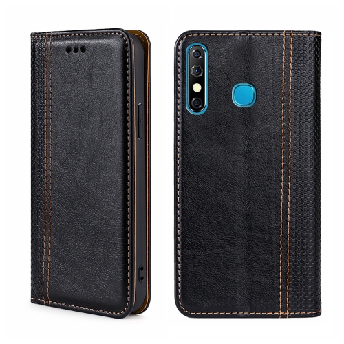 

For Infinix Hot 8/Hot 8 Lite/Tecon Camon 12 Grid Texture Magnetic Flip Leather Phone Case(Black)