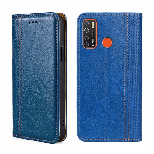 

For Tecno Camon 15/Camon 15 Air/Spark 5/Spark 5 Pro Grid Texture Magnetic Flip Leather Phone Case(Blue)