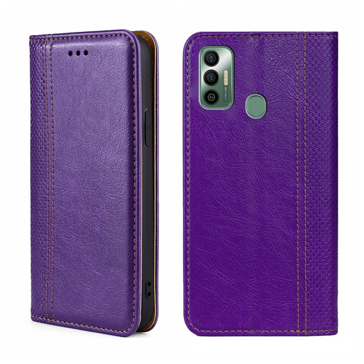 

For Tecno Spark 7 Grid Texture Magnetic Flip Leather Phone Case(Purple)