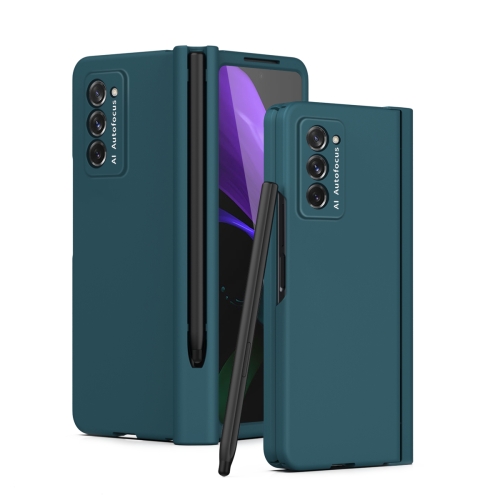 

For Samsung Galaxy Z Fold2 5G Macaron Hinge Phone Case with Stylus Pen Fold Edition & Protective Film(Dark Green)