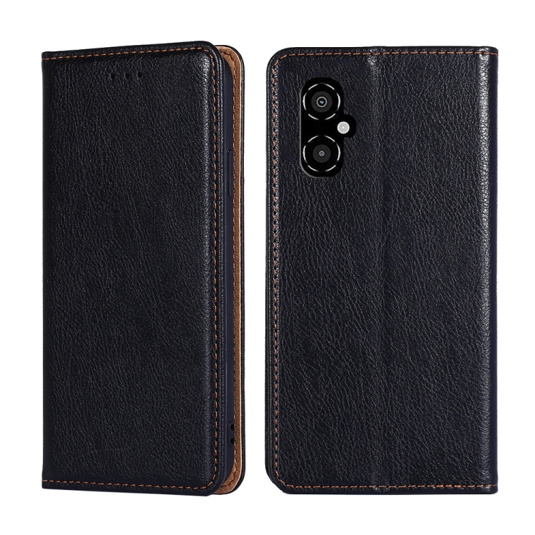 

For Xiaomi Poco M4 5G Gloss Oil Solid Color Magnetic Leather Phone Case(Black)