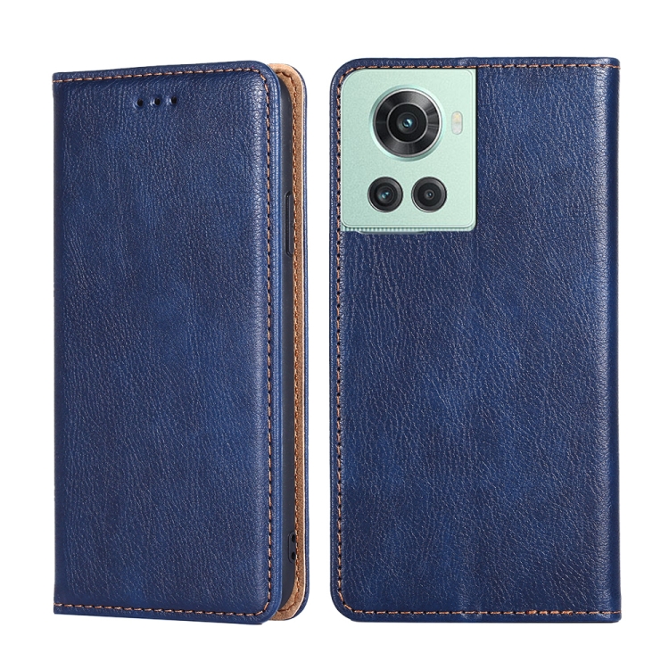 

For OnePlus Ace / 10R Gloss Oil Solid Color Magnetic Leather Phone Case(Blue)
