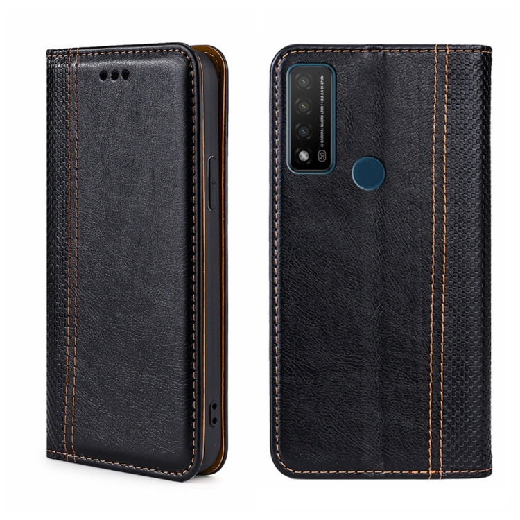 

For TCL 20 R 5G/Bremen/20 AX 5G Grid Texture Magnetic Flip Leather Phone Case(Black)