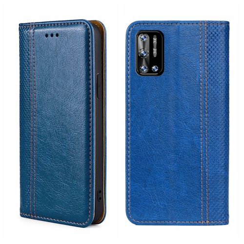 

For DOOGEE N40 Pro Grid Texture Magnetic Flip Leather Phone Case(Blue)