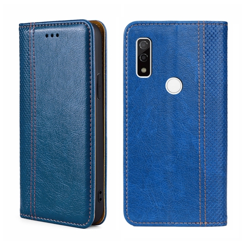 

For Fujitsu Arrows WE F-51B Grid Texture Magnetic Flip Leather Phone Case(Blue)