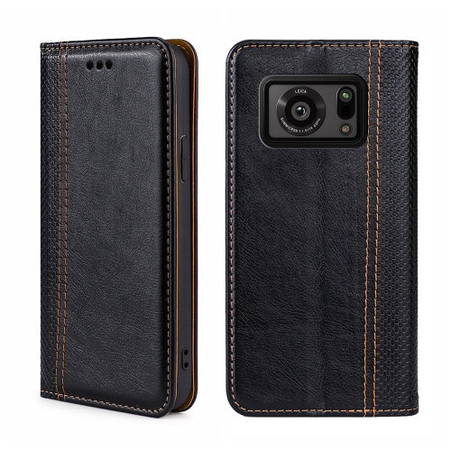 

For Sharp Aquos R6 Grid Texture Magnetic Flip Leather Phone Case(Black)