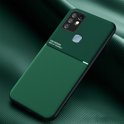 

For Infinix Hot 10 Classic Tilt Strip Grain Magnetic Shockproof PC + TPU Phone Case(Dark Green)