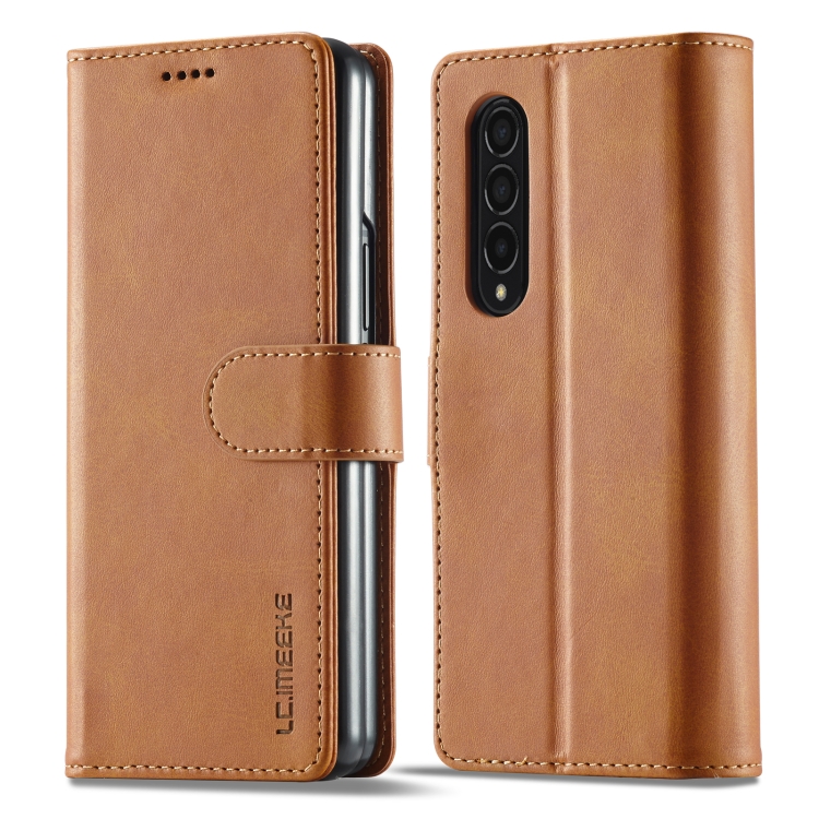 

For Samsung Galaxy Z Fold4 5G LC.IMEEKE Calf Texture Leather Phone Case(Yellow)
