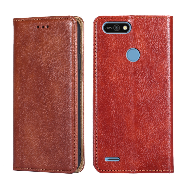 

For Tecno Pop 2 / Pop 2 F / Pop 2 Pro Gloss Oil Solid Color Magnetic Leather Phone Case(Brown)