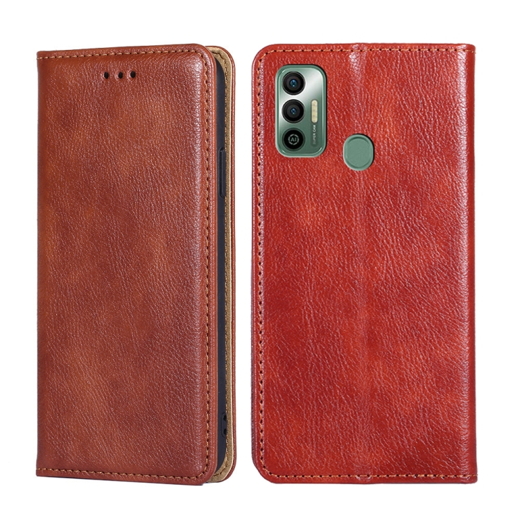 

For Tecno Spark 7 Gloss Oil Solid Color Magnetic Leather Phone Case(Brown)
