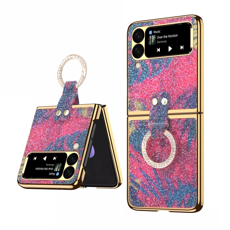 

For Samsung Galaxy Z Flip3 5G Ring Buckle Diamond Phone Case with Holder(Sapphire Blue Color)