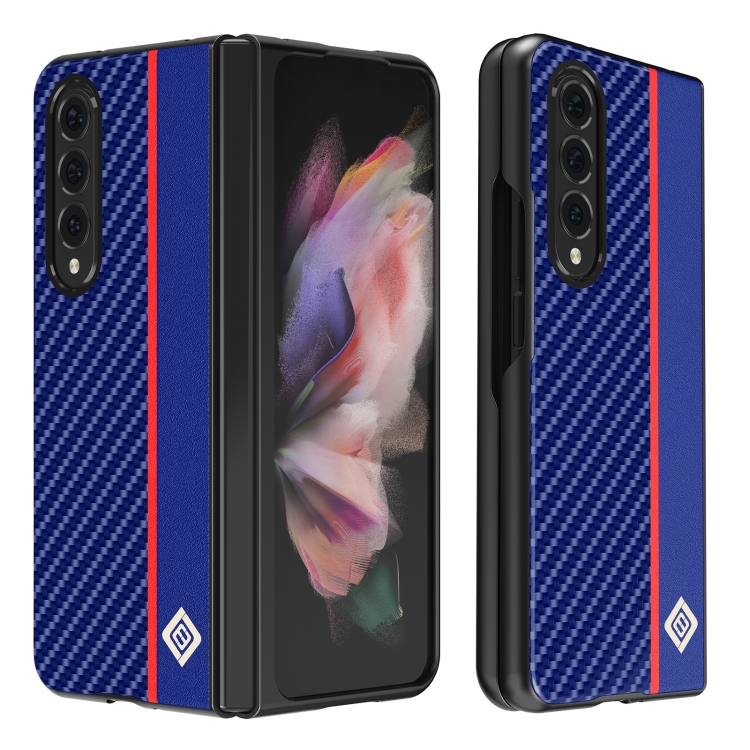 

For Samsung Galaxy Z Fold4 5G LC.IMEEKE Carbon Fiber Horizontal Flip Leather Phone Case(Vertical Blue)