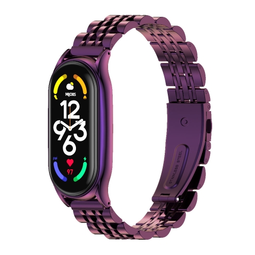 For Xiaomi Mi Band 7 / 7 NFC MIJOBS Plus Seven-bead Metal Stainless Steel Watch Band(Purple)