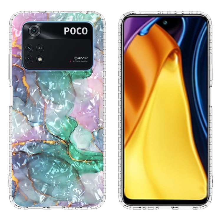 

For Xiaomi Poco M4 Pro 4G 2.0mm Airbag Shockproof TPU Phone Case(Ink Green Marble)