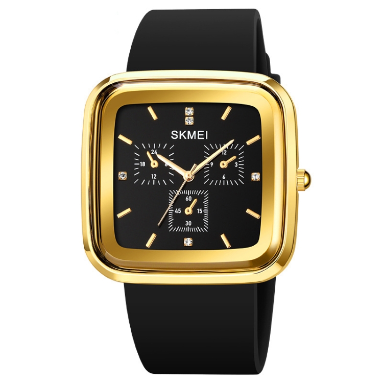 SKMEI 1902 Stainless Steel Buckle Silicone Strap Waterproof Quartz Watch(Gold + Black)