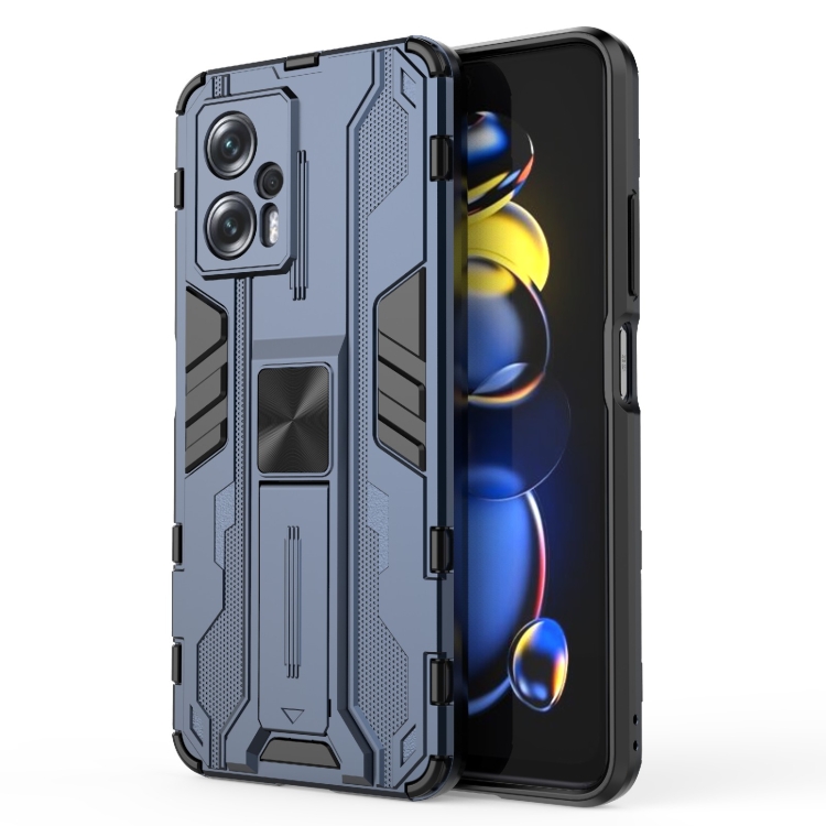 

For Xiaomi Redmi Note 11T Pro 5G China Supersonic PC + TPU Shock-proof Protective Phone Case with Holder(Blue)