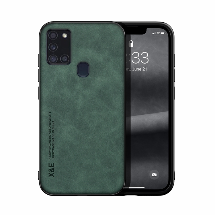 

For Samsung Galaxy A21s Skin Feel Magnetic Leather Back Phone Case(Green)