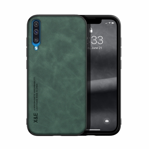 

For Samsung Galaxy A50 Skin Feel Magnetic Leather Back Phone Case(Green)