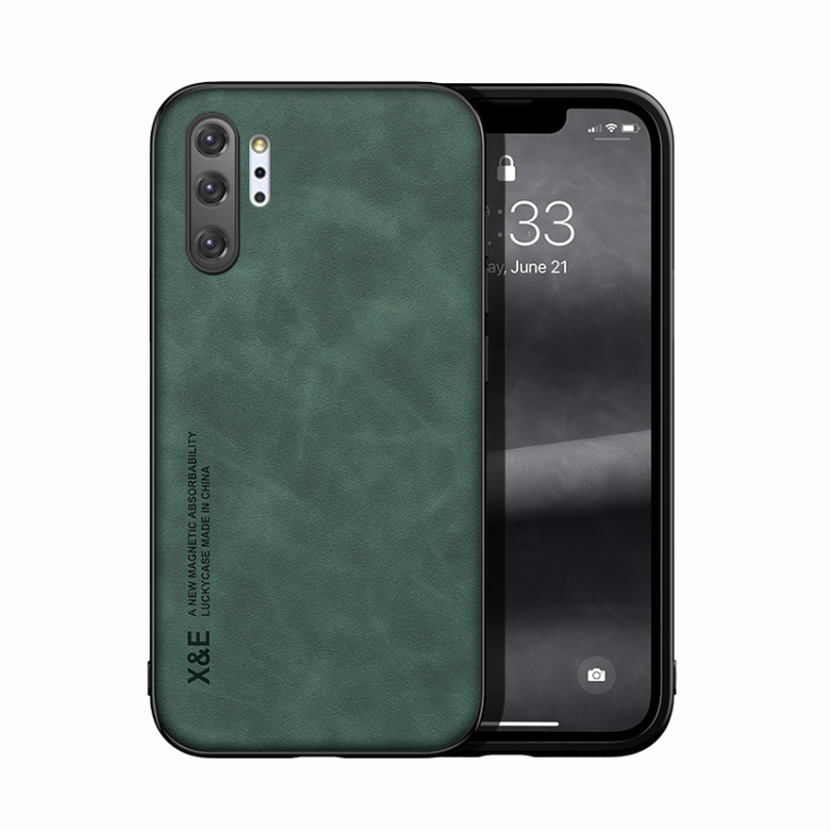

For Samsung Galaxy Note10+ Skin Feel Magnetic Leather Back Phone Case(Green)