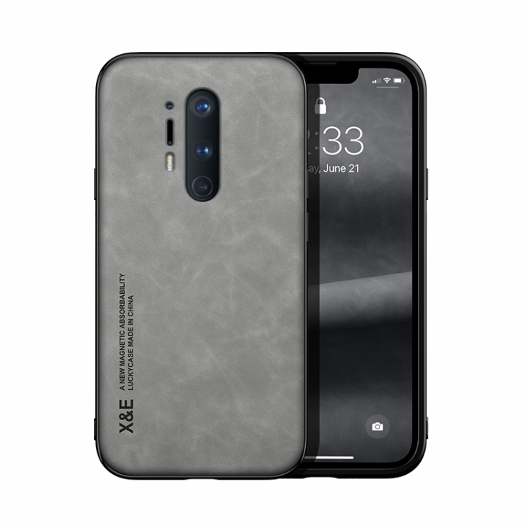 

For OnePlus 8 Pro Skin Feel Magnetic Leather Back Phone Case(Light Grey)