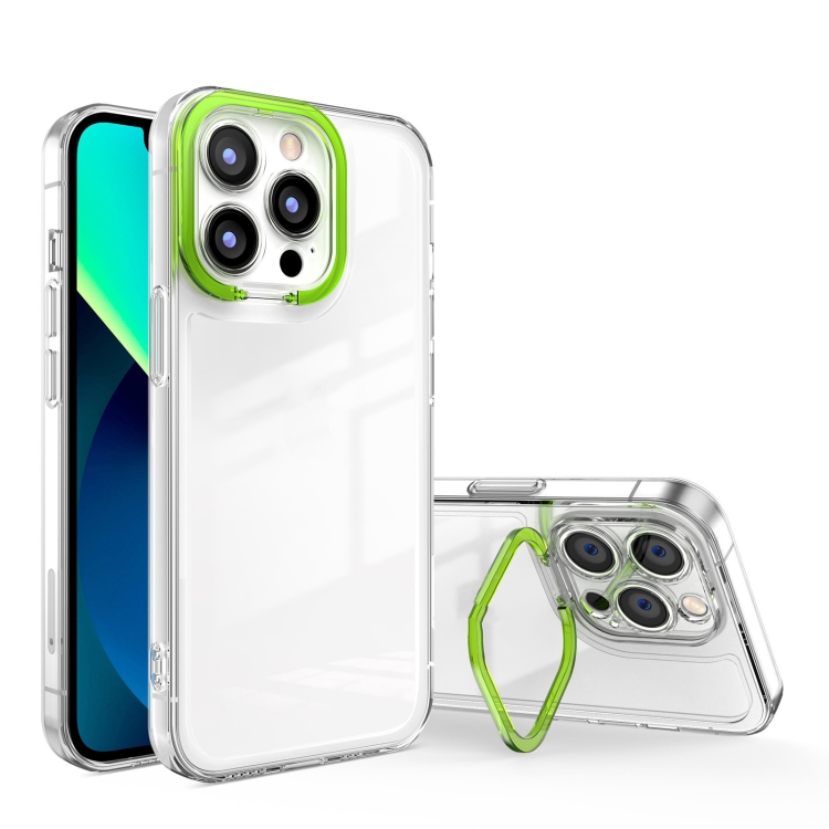 

For iPhone 12 Transparent Invisible Bracket Shockproof Phone Case(Fluorescent Green)