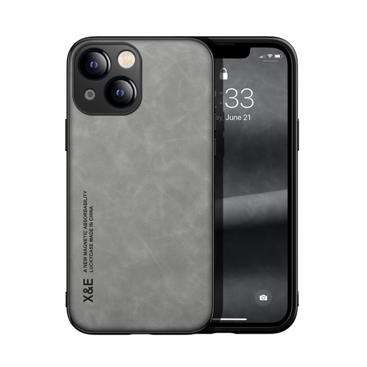 

Skin Feel Magnetic Leather Back Phone Case For iPhone 13 mini(Light Grey)
