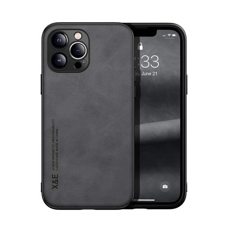 

Skin Feel Magnetic Leather Back Phone Case For iPhone 13 Pro Max(Dark Grey)