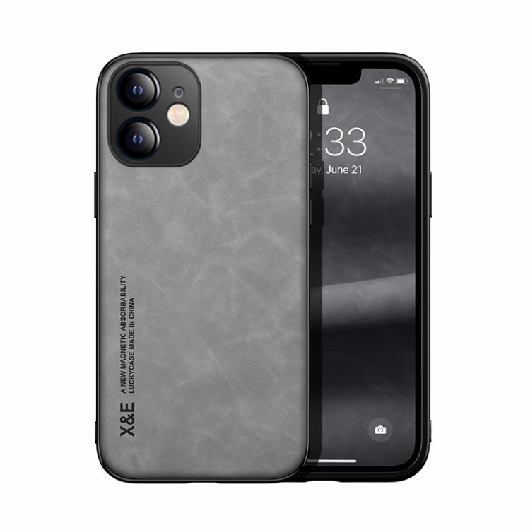 

For iPhone 11 Skin Feel Magnetic Leather Back Phone Case (Light Grey)