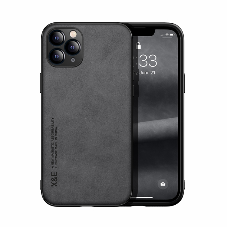 

For iPhone 11 Pro Max Skin Feel Magnetic Leather Back Phone Case (Dark Grey)
