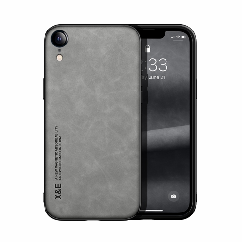 

For iPhone XR Skin Feel Magnetic Leather Back Phone Case(Light Grey)