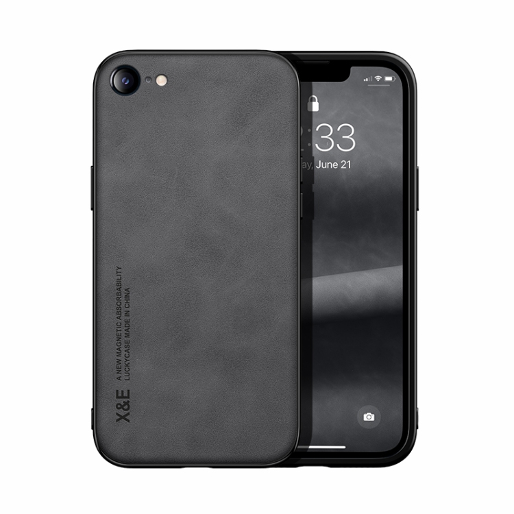 

For iPhone SE 2022 / SE 2020 / 8 / 7 Skin Feel Magnetic Leather Back Phone Case(Dark Grey)