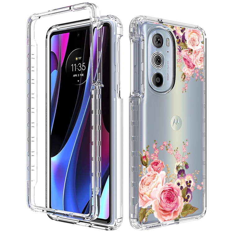 

For Motorola Edge 30 Pro PC+TPU Transparent Painted Phone Case(Pink Rose)