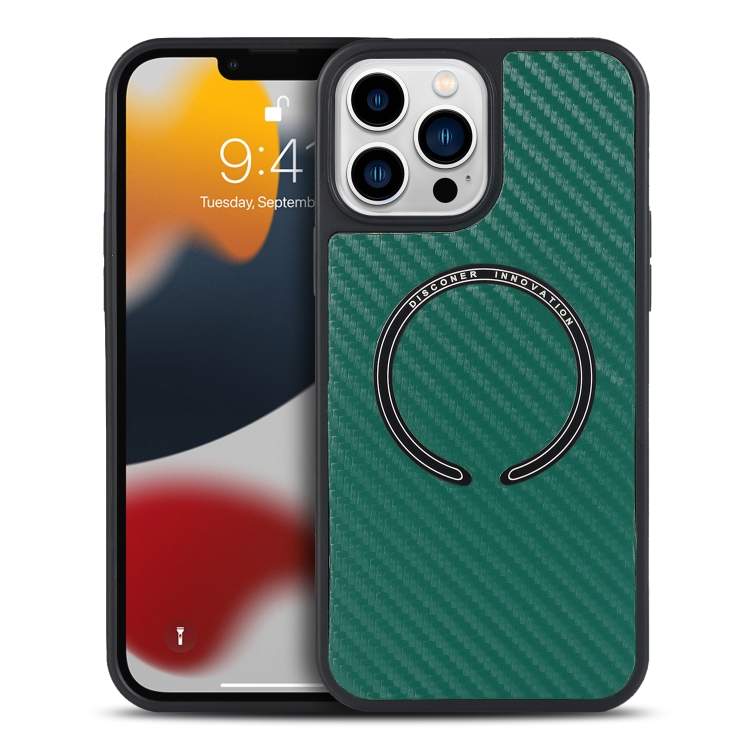 

Carbon Fiber Texture MagSafe Magnetic Phone Case For iPhone 13(Green)